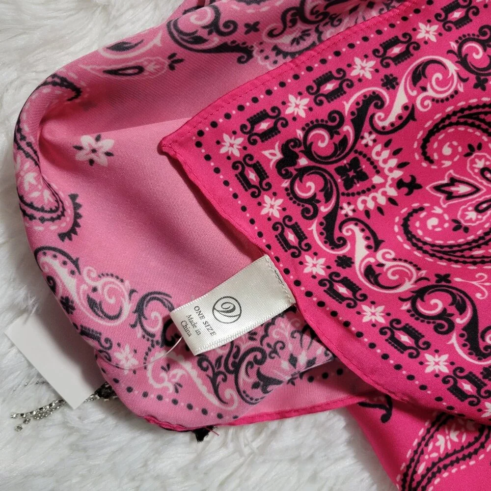 Versona Pink Bandana Scarf with Bling Fringe